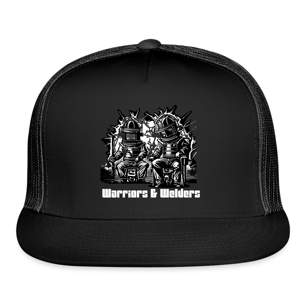 Warriors and Welders Trucker Hat White Letters - black/black