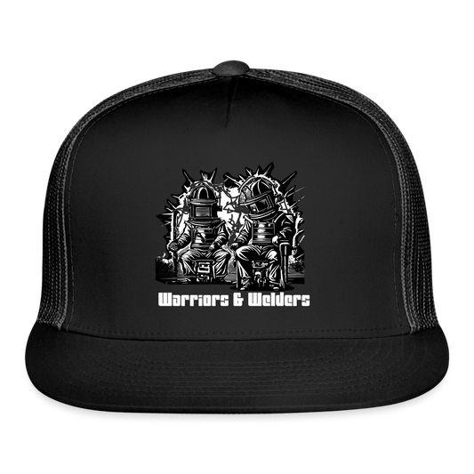 Warriors and Welders Trucker Hat White Letters - black/black